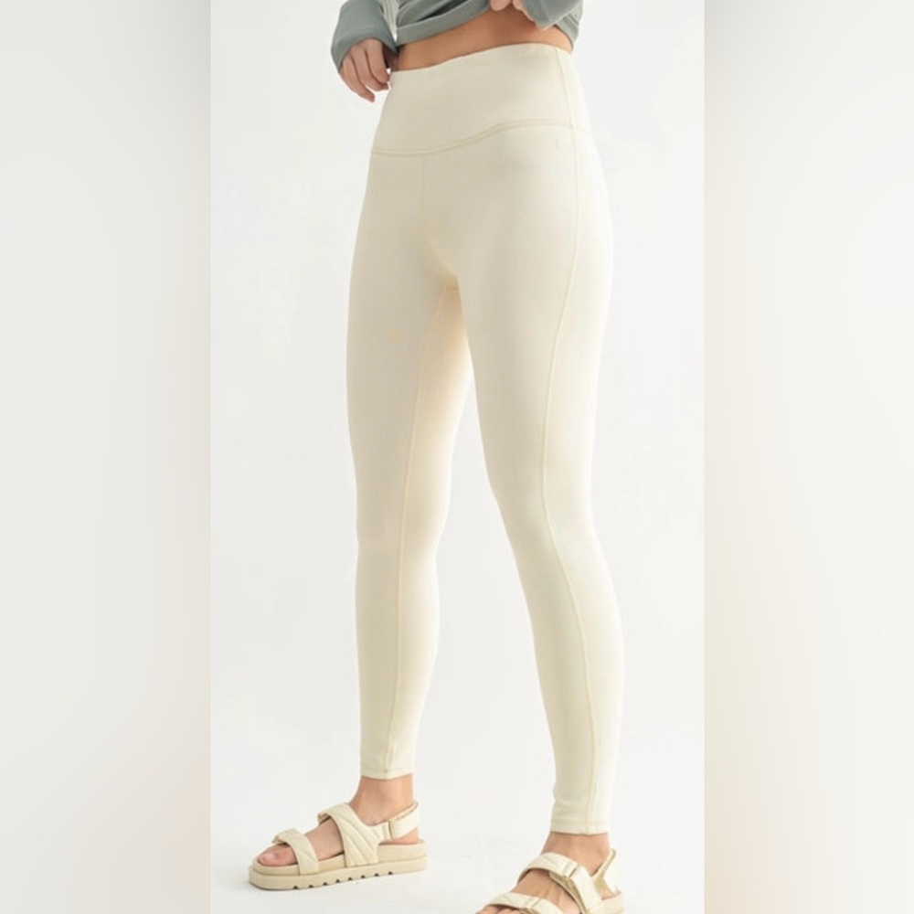Mono B Off-White/Ivory Micro Ribbed Leggings Sizes Various NWOT - Picture 2 of 10
